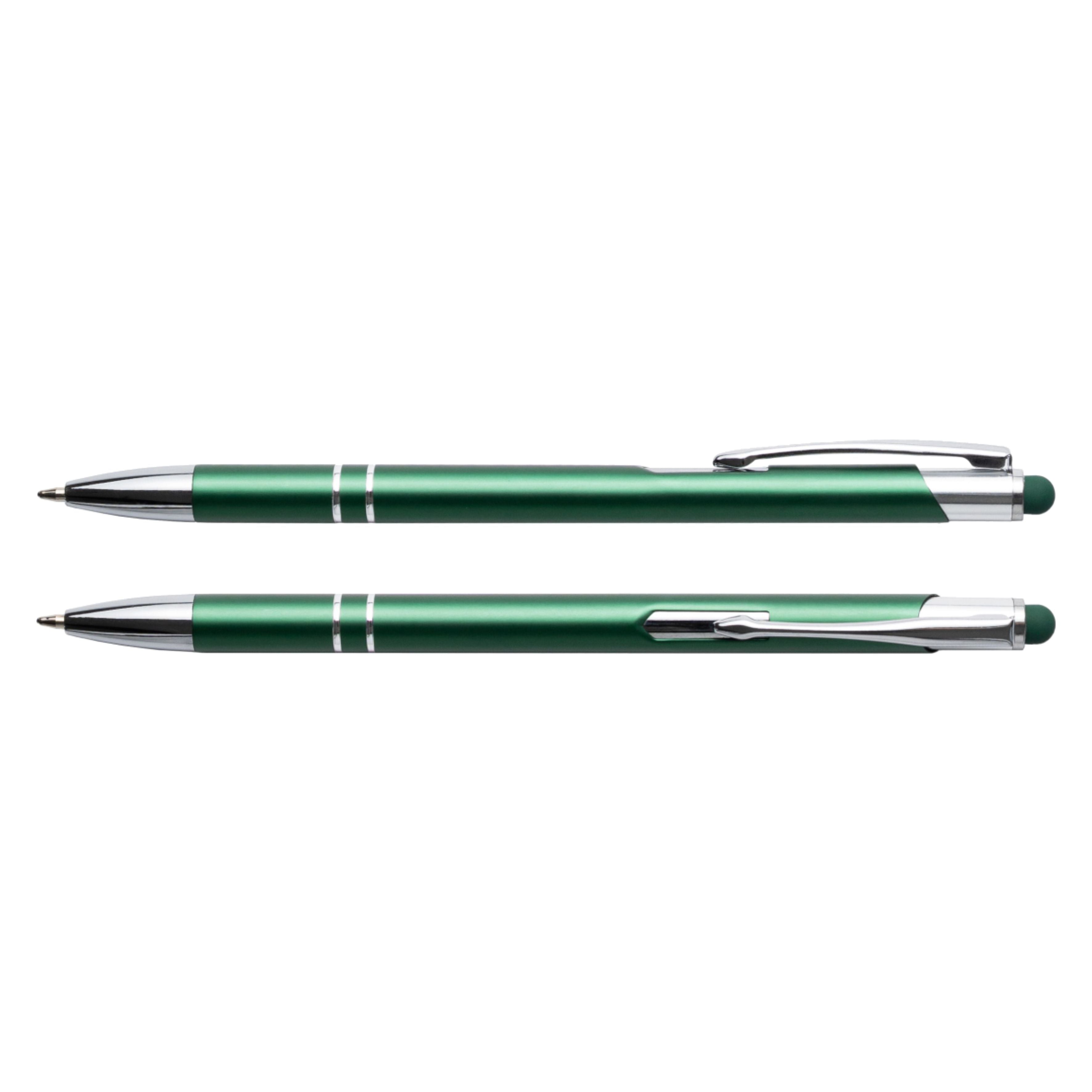 Ciemny zielony cienki długopis metalowy Bello Touch Pen z grawerem laserowym logo firmy, personalizowany gadżet reklamowy B2B, B2C producent PENS4U Żary