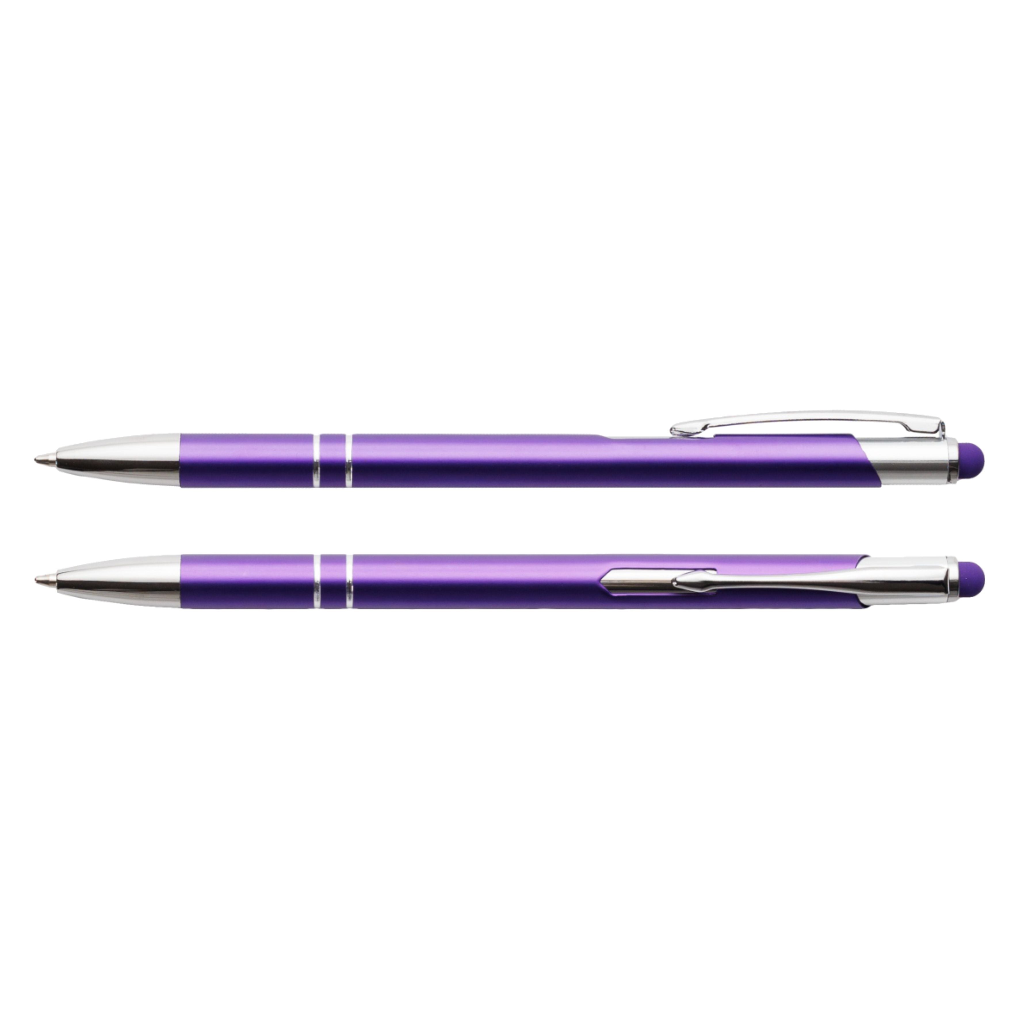 Jasny fioletowy cienki długopis metalowy Bello Touch Pen z grawerem laserowym logo firmy, personalizowany gadżet reklamowy B2B, B2C producent PENS4U Żary / gumka do tablet smartfon