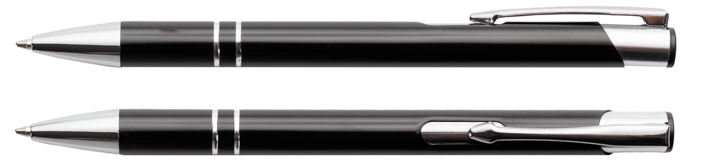 Czarny długopis metalowy Cosmo z grawerem laserowym logo firmy, personalizowany gadżet reklamowy B2B, B2C producent PENS4U Żary