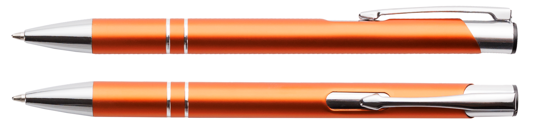 Pomarańczowy matowy długopis metalowy Cosmo z grawerem laserowym logo firmy, personalizowany gadżet reklamowy B2B, B2C producent PENS4U Żary
