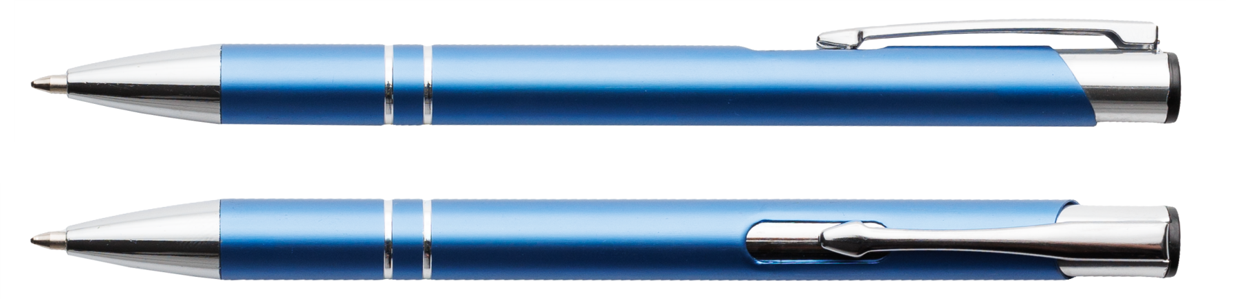 Niebieski matowy długopis metalowy Cosmo z grawerem laserowym logo firmy, personalizowany gadżet reklamowy B2B, B2C producent PENS4U Żary