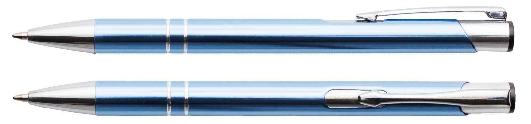 Błękitny długopis metalowy Cosmo z grawerem laserowym logo firmy, personalizowany gadżet reklamowy B2B, B2C producent PENS4U Żary