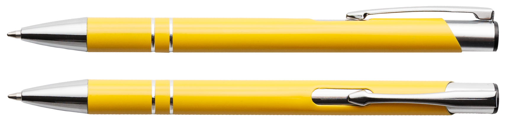 Żółty długopis metalowy Cosmo z grawerem laserowym logo firmy, personalizowany gadżet reklamowy B2B, B2C producent PENS4U Żary