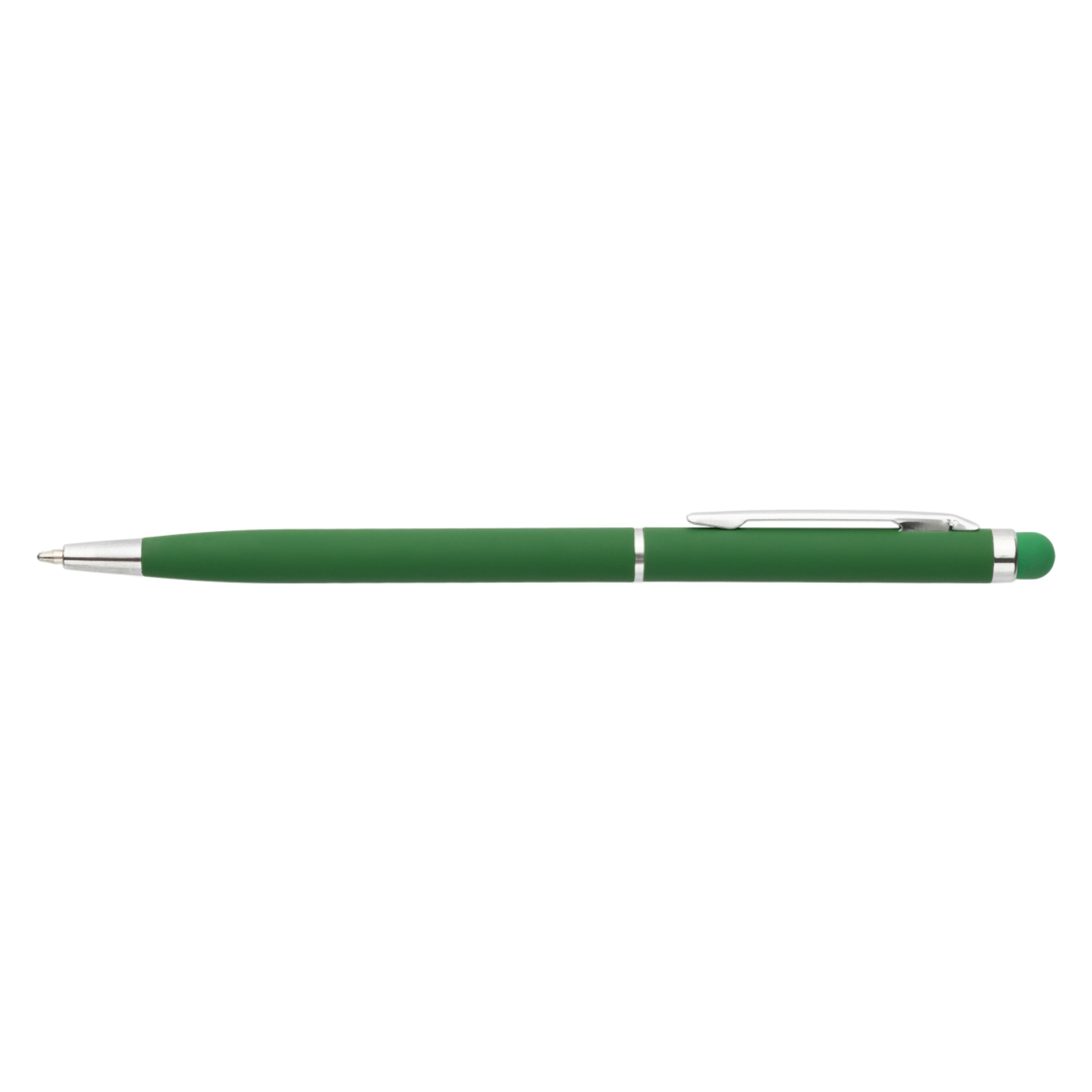 Zielony bardzo cienki długopis metalowy Gio Touch Pen z grawerem laserowym logo firmy, personalizowany gadżet reklamowy B2B, B2C producent PENS4U Żary